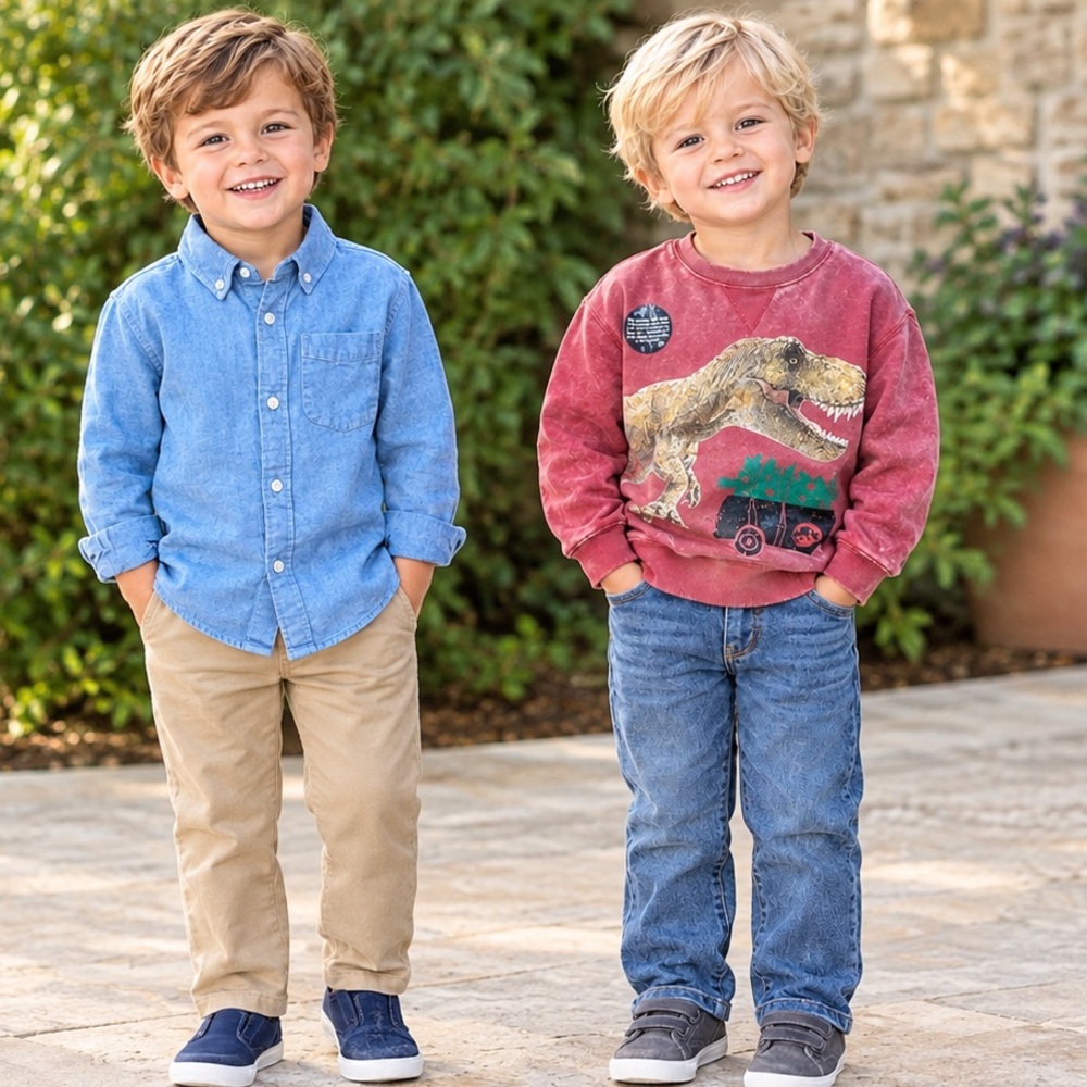 NWT Jurassic World Sweatshirt & Old Navy Blue Preppy Oxford Button Up Shirt 3T